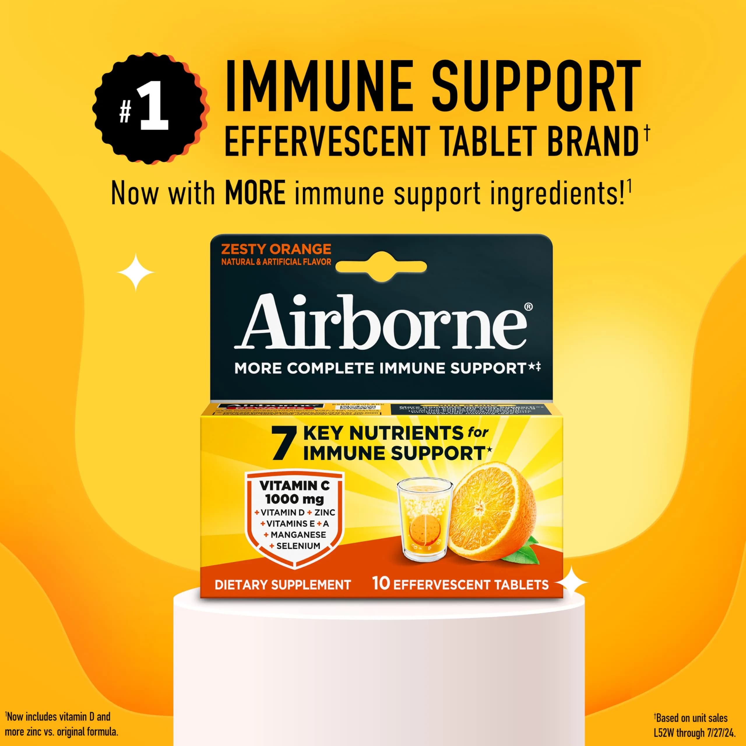 Airborne Immune Support Effervescent Tablets Zesty Orange 10 Count (10 Tablets) | 1000mg Vitamin C + Vitamins A, D, E, Zinc, Selenium, Manganese & Herbal Blend - view 2