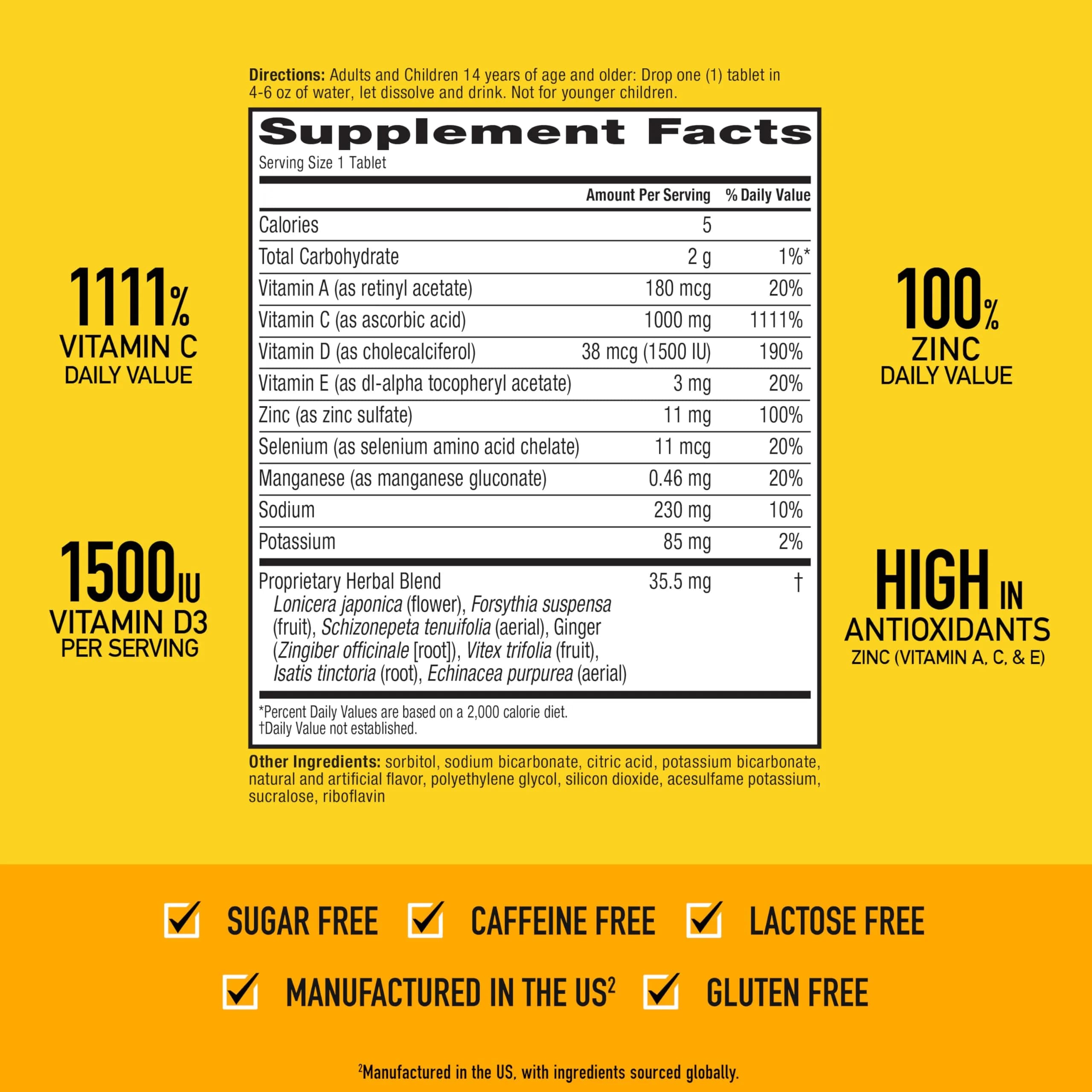 Airborne Immune Support Effervescent Tablets Zesty Orange 10 Count (10 Tablets) | 1000mg Vitamin C + Vitamins A, D, E, Zinc, Selenium, Manganese & Herbal Blend - view 4
