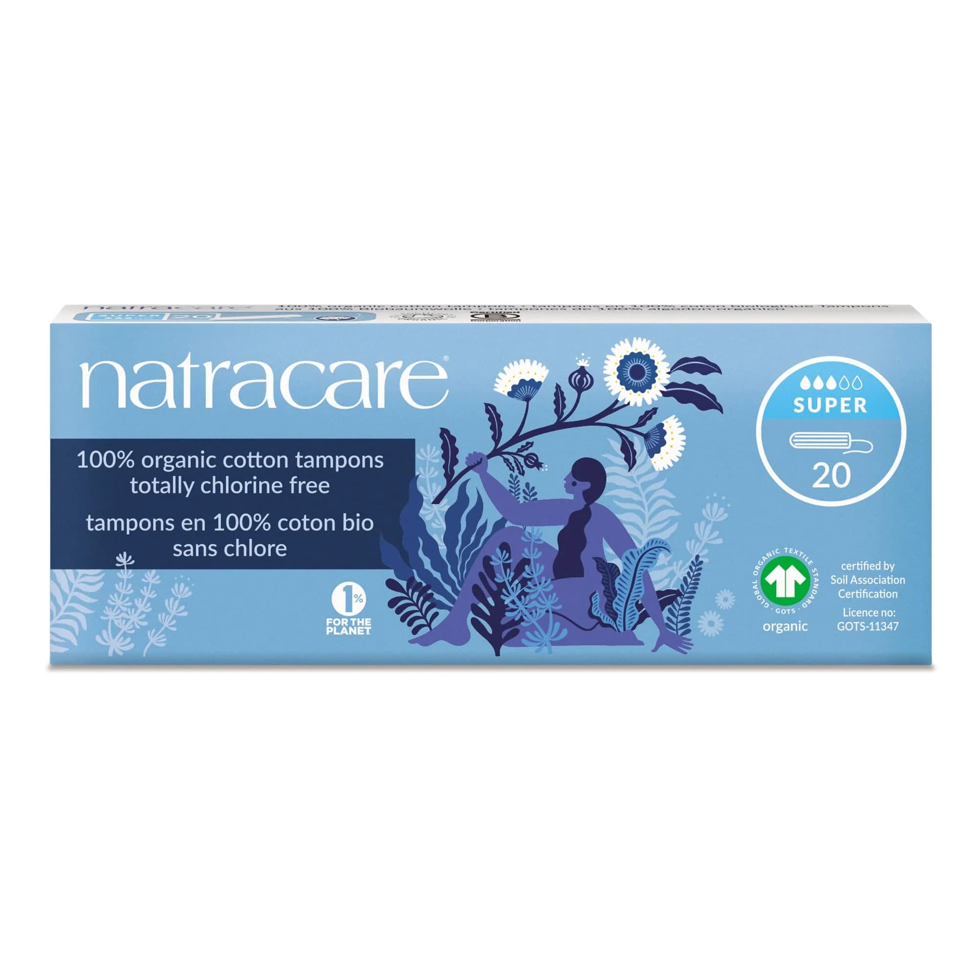 natracare Organic Tampons 20 Count | All Cotton, Unscented, Non-Applicator (70-120 chars) - main product image