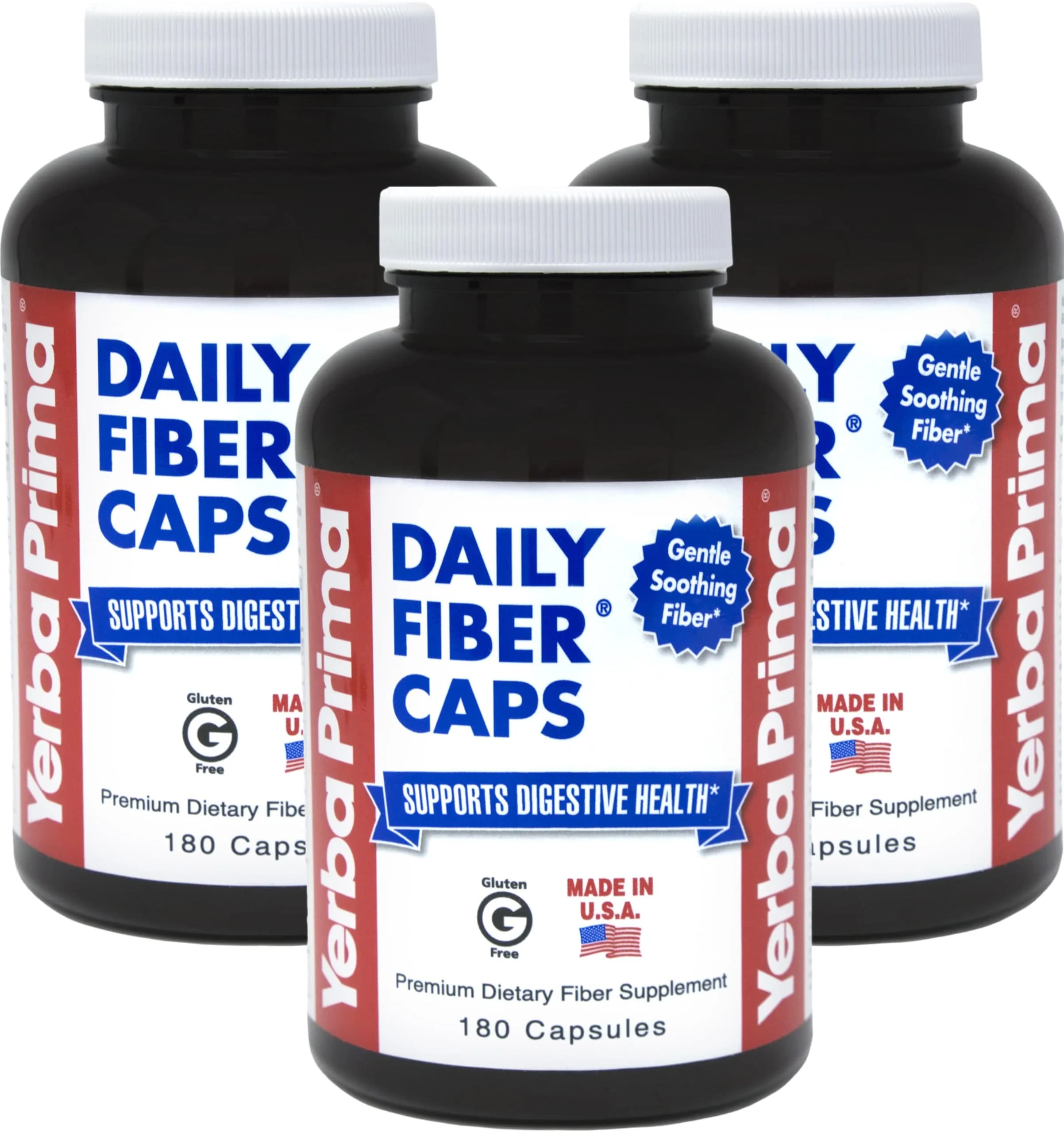 Yerba Prima Daily Fiber Capsules 180 Caps | Soluble & Insoluble Dietary Fiber for Gut Health — No Color
