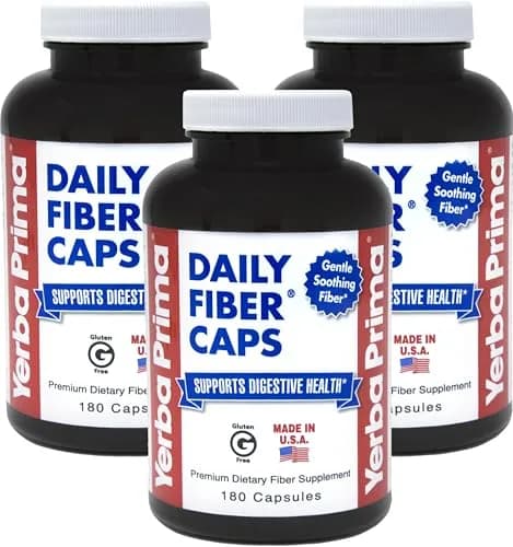 Yerba Prima Daily Fiber Capsules 180 Caps | Soluble & Insoluble Dietary Fiber for Gut Health thumbnail 1