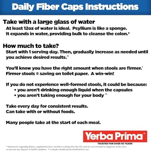 Yerba Prima Daily Fiber Capsules 180 Caps | Soluble & Insoluble Dietary Fiber for Gut Health thumbnail 4