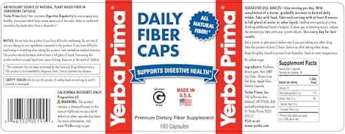 Yerba Prima Daily Fiber Capsules 180 Caps | Soluble & Insoluble Dietary Fiber for Gut Health thumbnail 5
