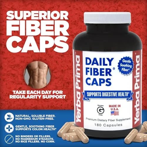Yerba Prima Daily Fiber Capsules 180 Caps | Soluble & Insoluble Dietary Fiber for Gut Health thumbnail 2