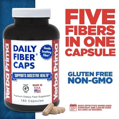 Yerba Prima Daily Fiber Capsules 180 Caps | Soluble & Insoluble Dietary Fiber for Gut Health thumbnail 3