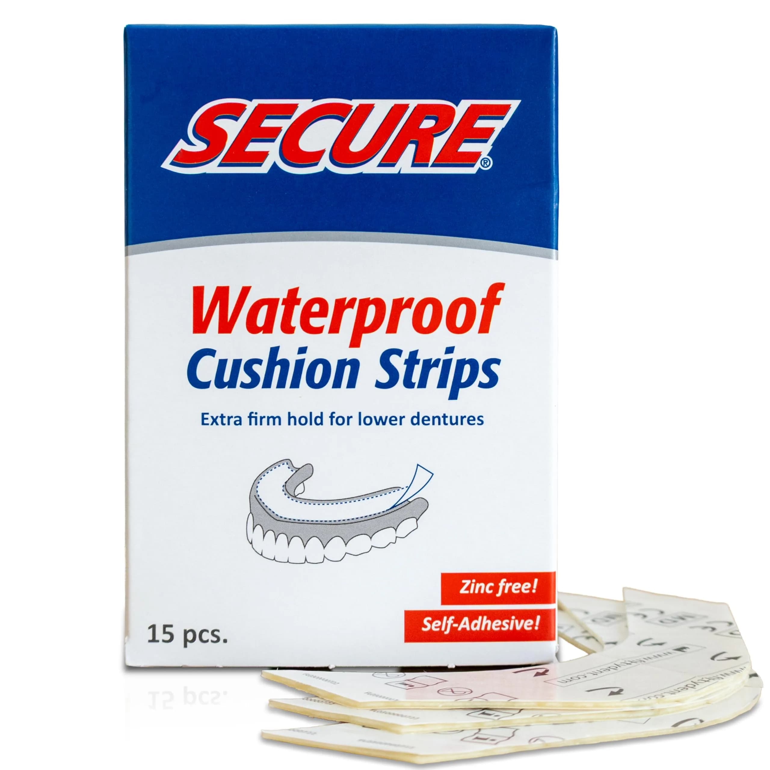 Secure Denture Adhesive Strips for Lowers, Zinc Free, 60 Strips | All-Day Firm Hold & Comfort