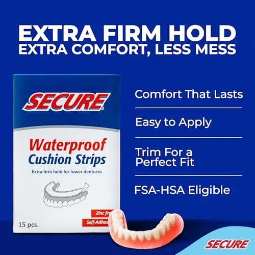 Secure Denture Adhesive Strips for Lowers, Zinc Free, 60 Strips | All-Day Firm Hold & Comfort thumbnail 2