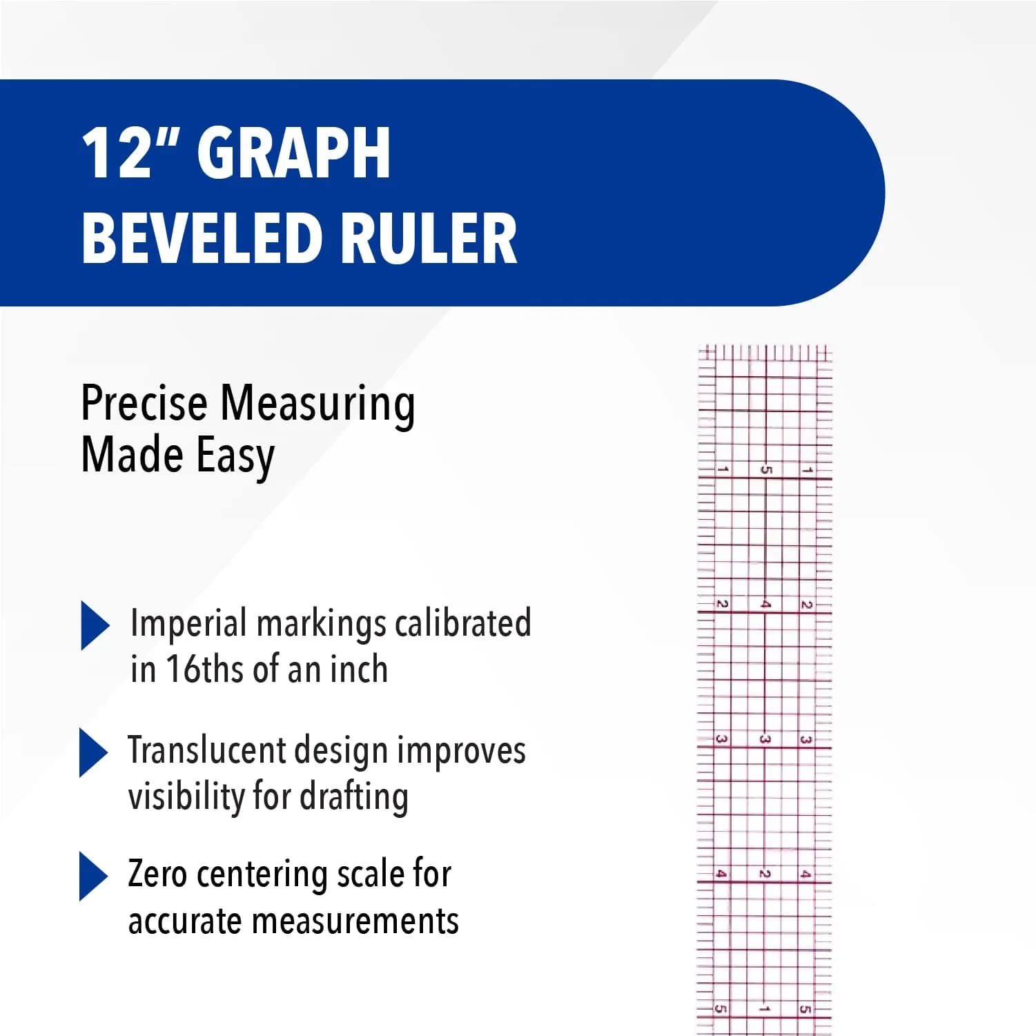 Westcott 12-Inch Beveled Transparent Ruler (B-60) 30.48 cm (12 in) | Accurate Drafting Tool - view 2