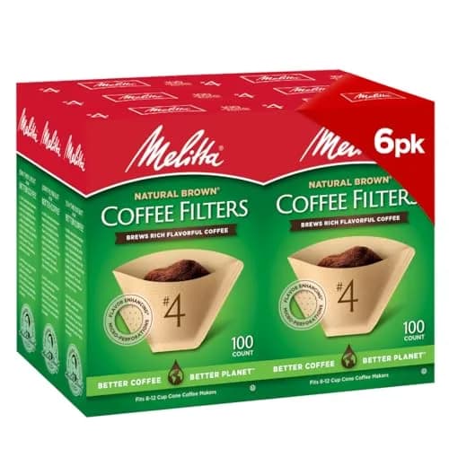Melitta #4 Unbleached Coffee Filters, Natural Brown Cone Filters, 100 Count (Pack of 6) | Flavor-Enhancing Microfine Perforations thumbnail 1