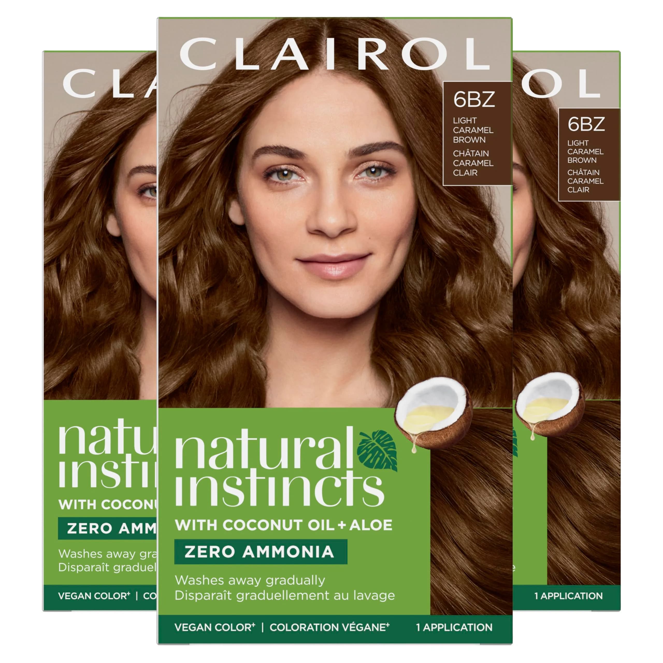 Clairol Natural Instincts Demi-Permanent Hair Dye, 2BB Blue Black, 172ml (5.85 Fl Oz) | Ammonia-Free Vegan Color — 6BZ Light Caramel Brown / 5.85 Fl Oz