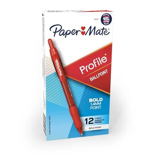 Paper Mate Profile Retractable Ballpoint Pens, Bold Point 1.4mm Red Ink, 12 Count | Smooth Ink Flow thumbnail 1