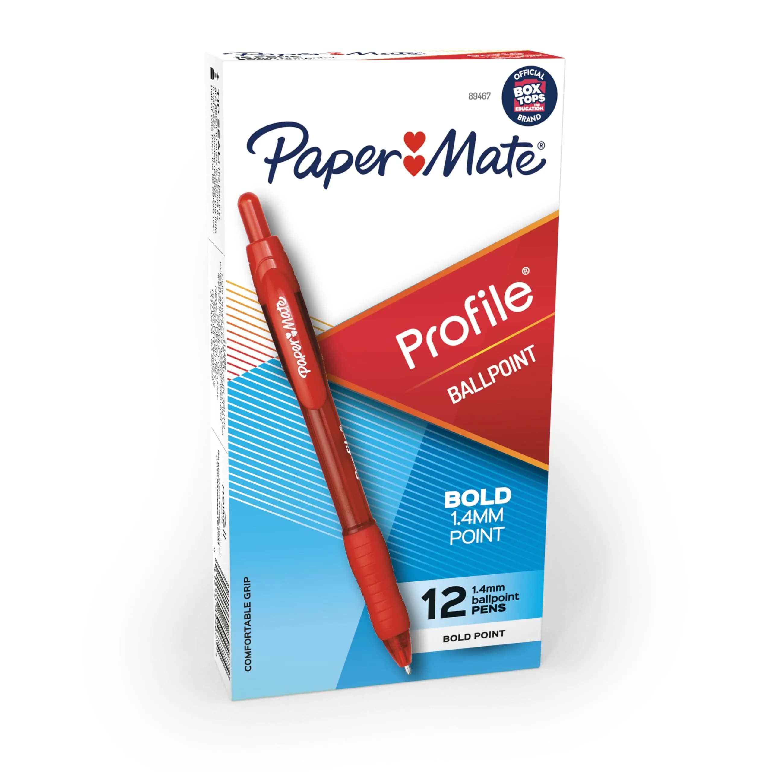 Paper Mate Profile Retractable Ballpoint Pens, Bold Point 1.4mm Red Ink, 12 Count | Smooth Ink Flow - main product image