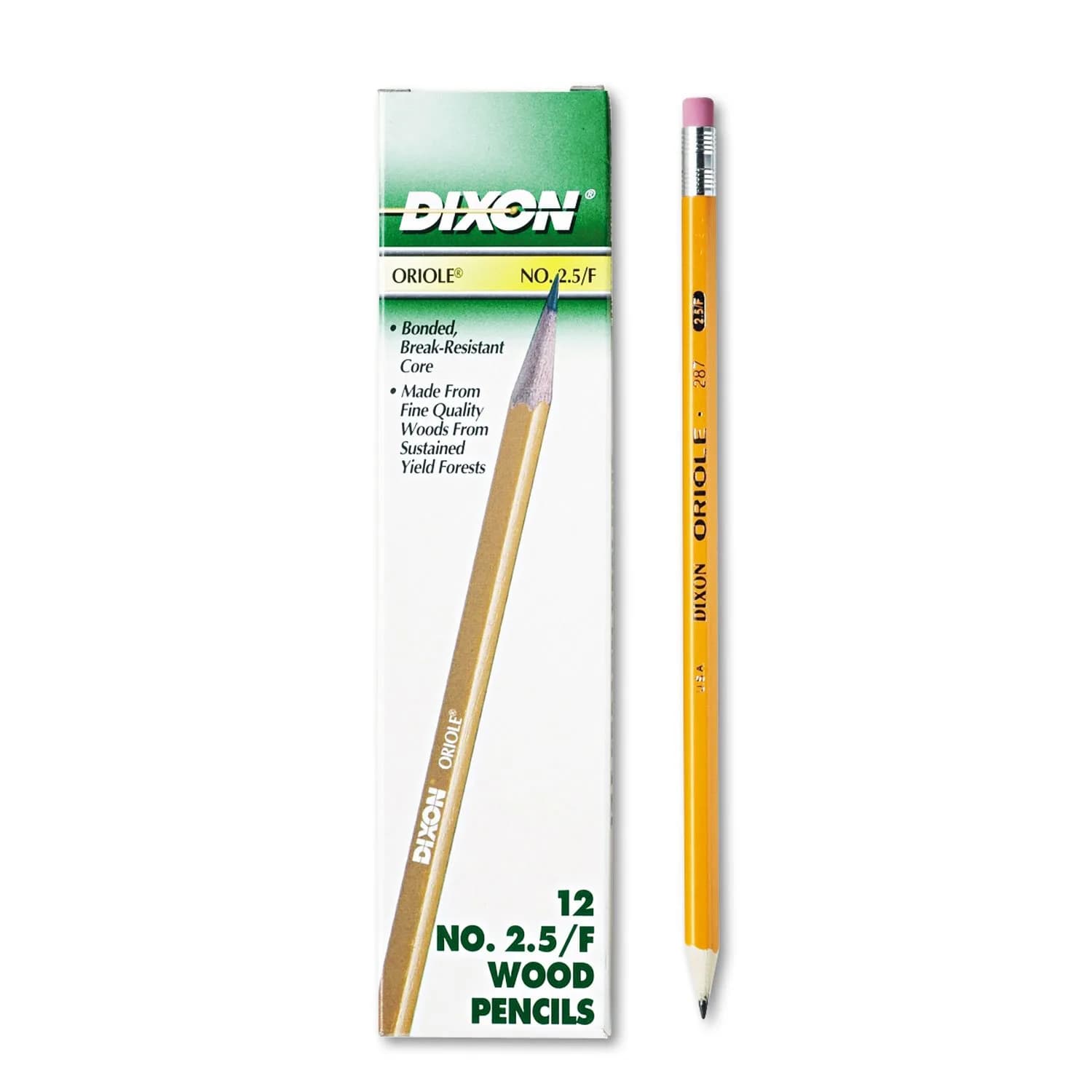 Dixon Oriole Woodcase Pencil #2.5/F Medium Fine, Yellow Barrel 12-Pack (12875) | Smooth Ink Flow Writing Instrument — #2.5 Unsharpened