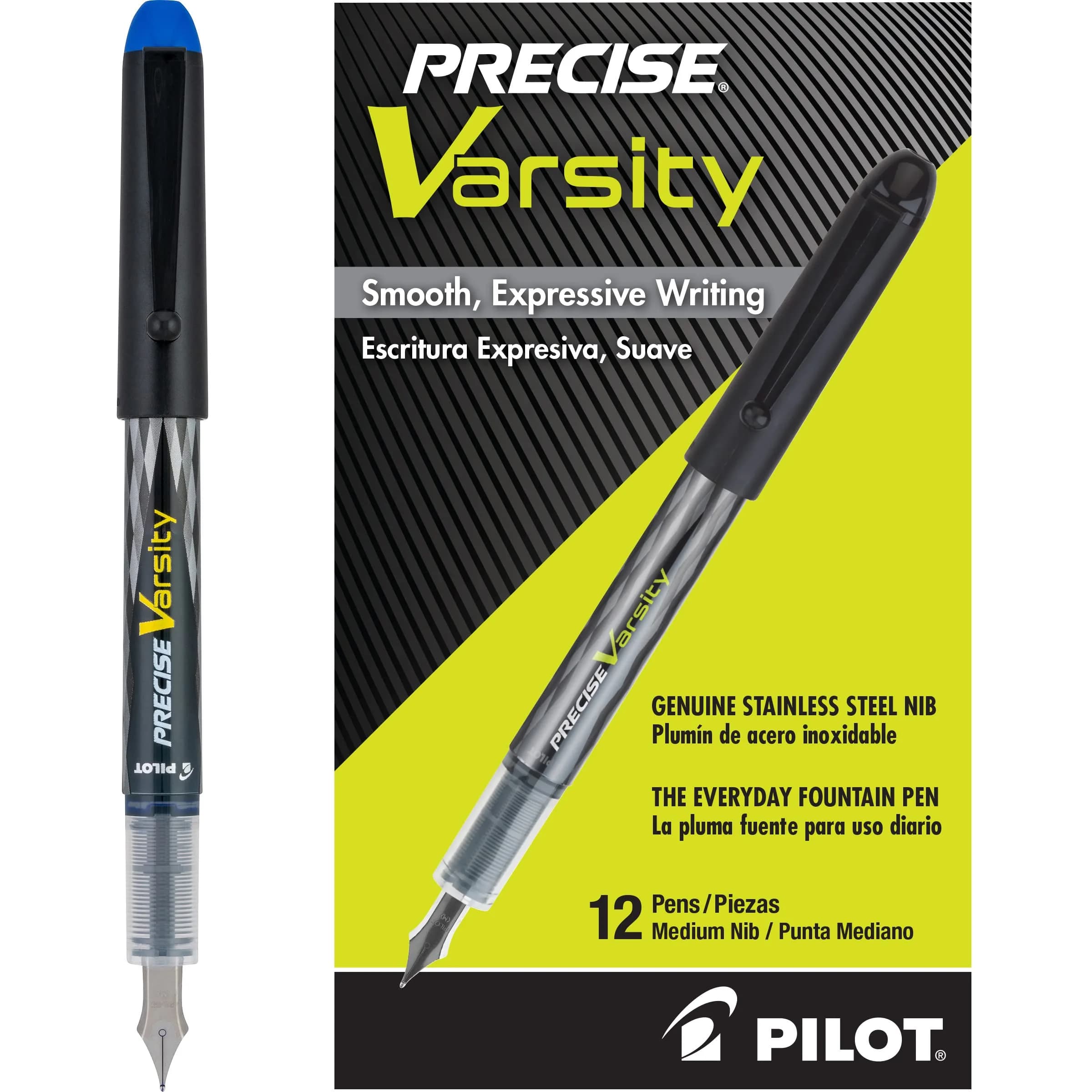 PILOT Precise Varsity Pre-Filled Fountain Pens 1.0mm | Purple Ink Disposable Pack of 12 — Blue