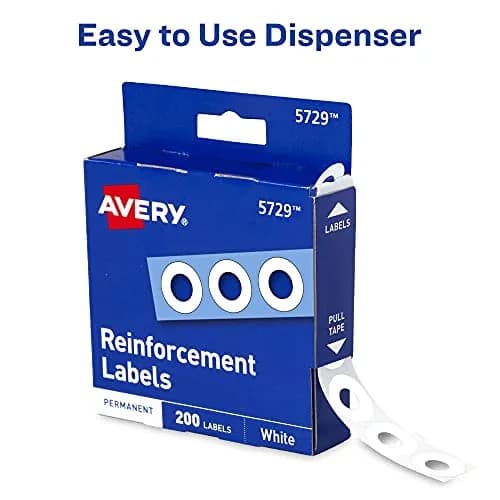 Avery Self-Adhesive Hole Reinforcement Stickers White 200 Labels (0.25 inch Diameter) | Reinforce Binder Holes thumbnail 5