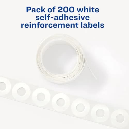 Avery Self-Adhesive Hole Reinforcement Stickers White 200 Labels (0.25 inch Diameter) | Reinforce Binder Holes thumbnail 3