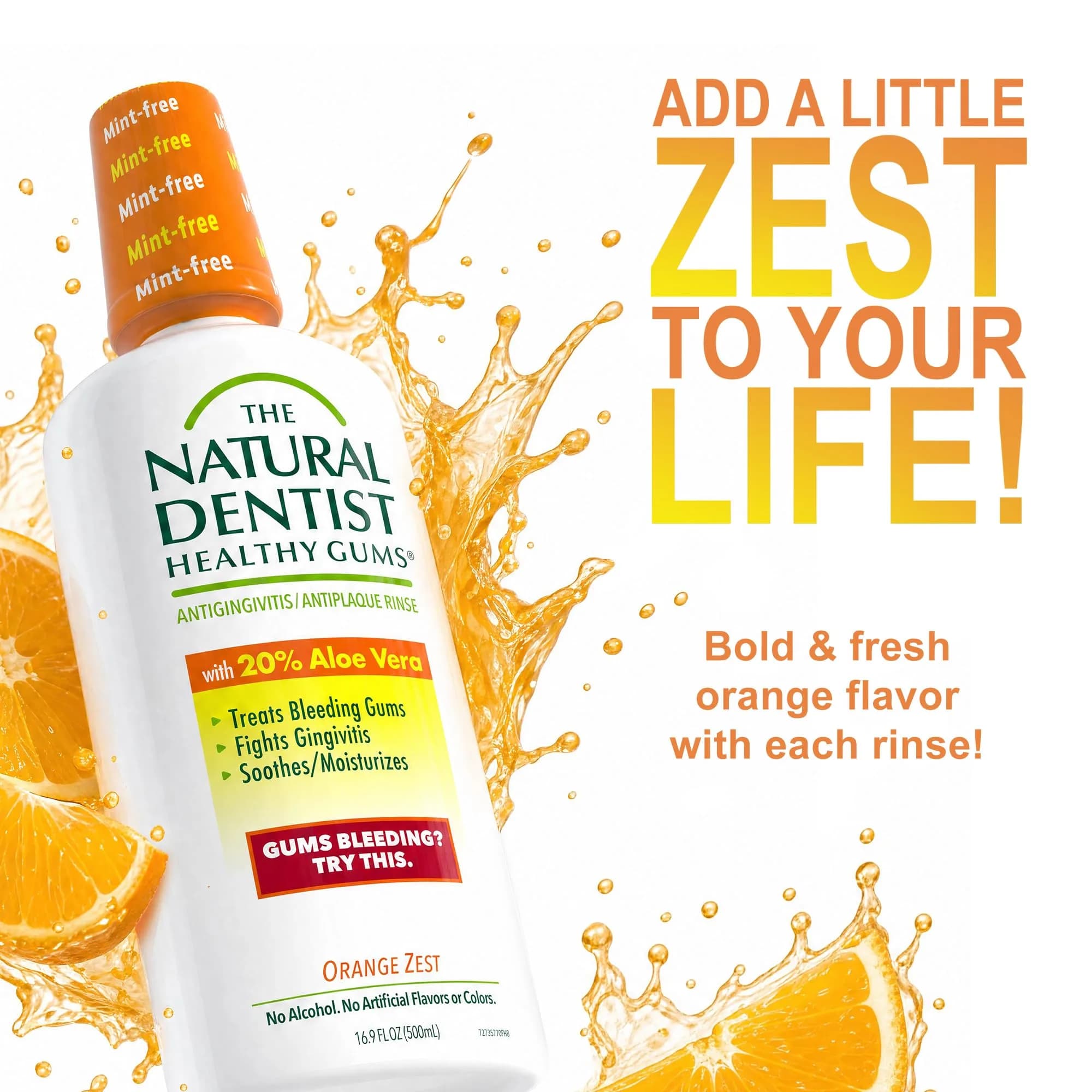 The Natural Dentist Orange Zest Mouthwash 498ml (16.9 Fl Oz) | Alcohol & Fluoride-Free Daily Rinse - view 6
