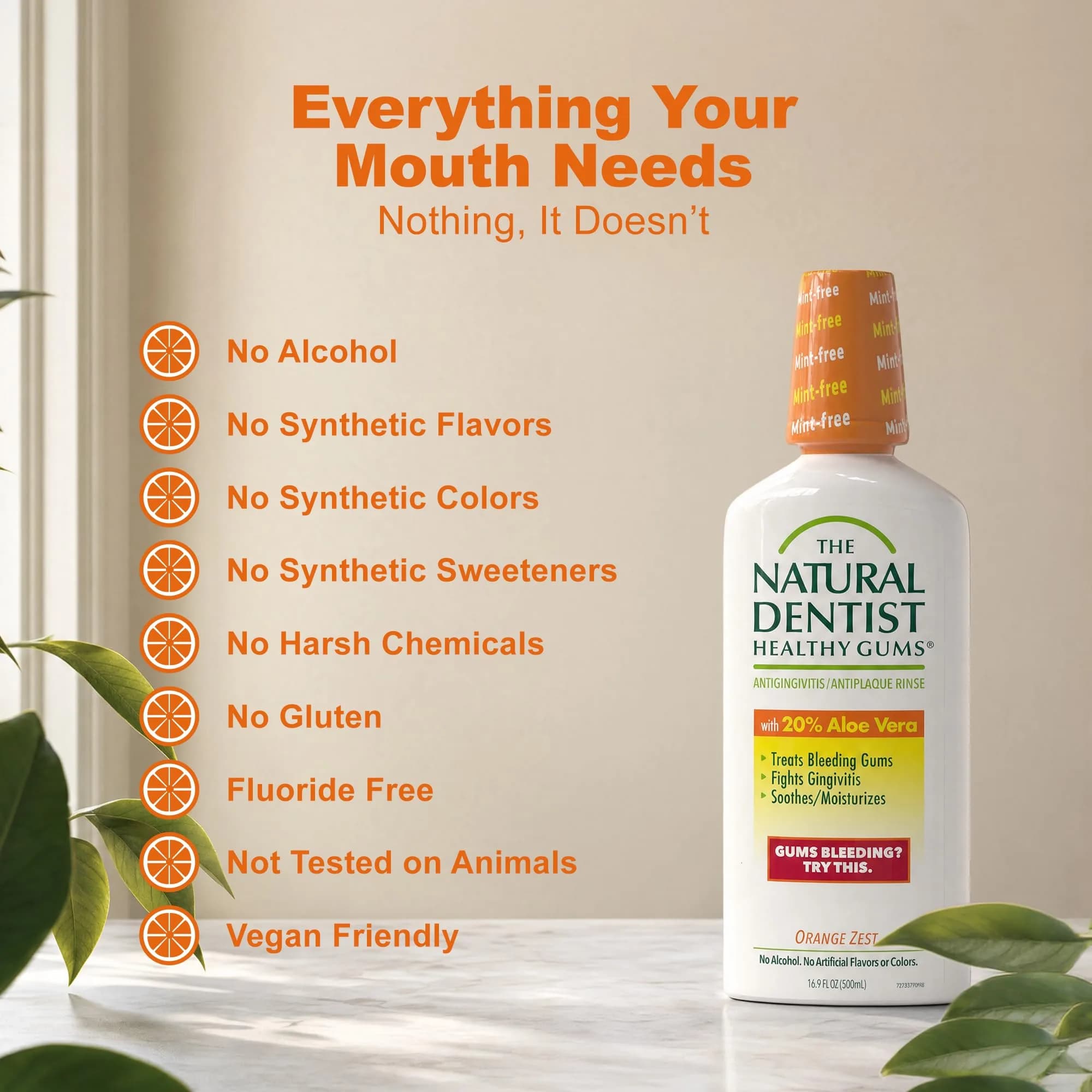 The Natural Dentist Orange Zest Mouthwash 498ml (16.9 Fl Oz) | Alcohol & Fluoride-Free Daily Rinse - view 7