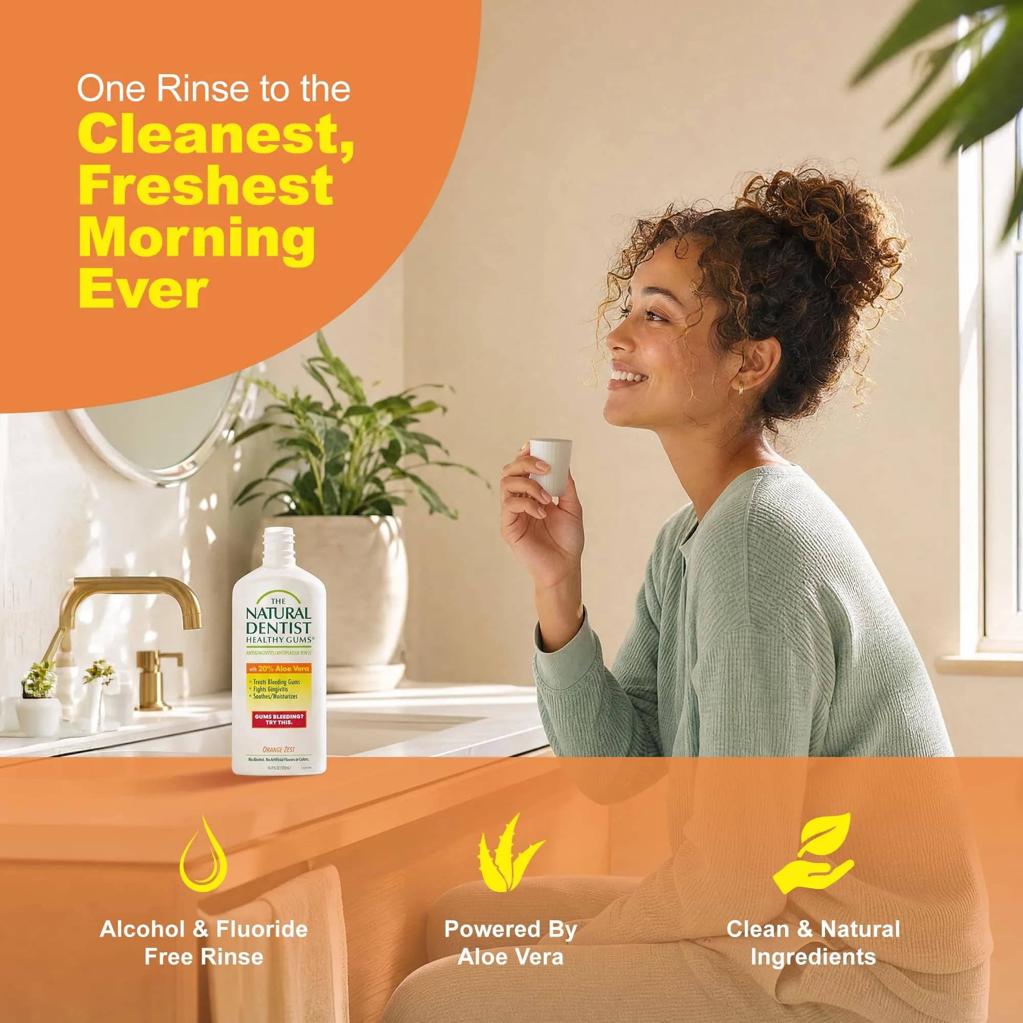 The Natural Dentist Orange Zest Mouthwash 498ml (16.9 Fl Oz) | Alcohol & Fluoride-Free Daily Rinse - view 2