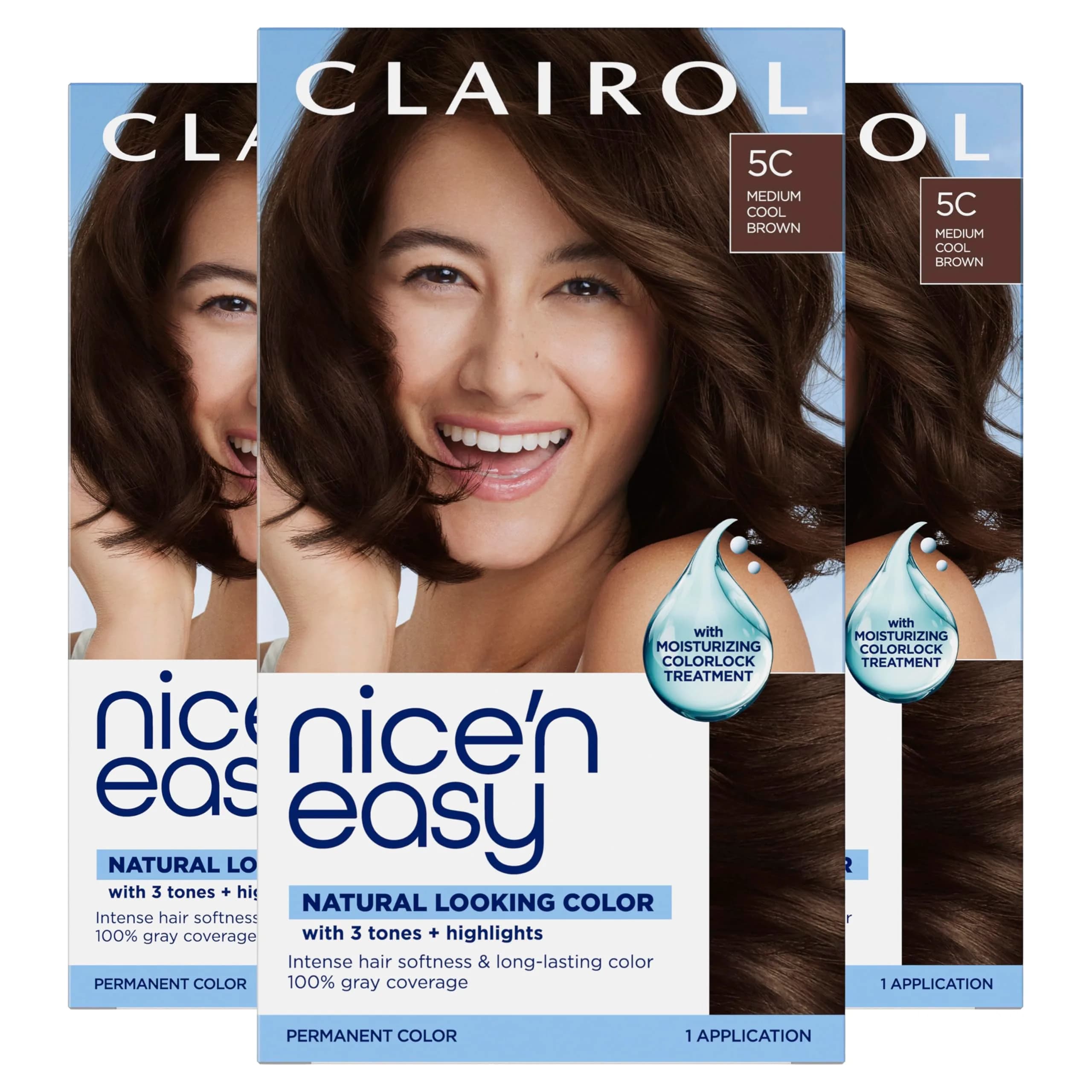 Clairol Nice'n Easy 5C Medium Cool Brown Permanent Hair Dye - Pack of 3 - main product image