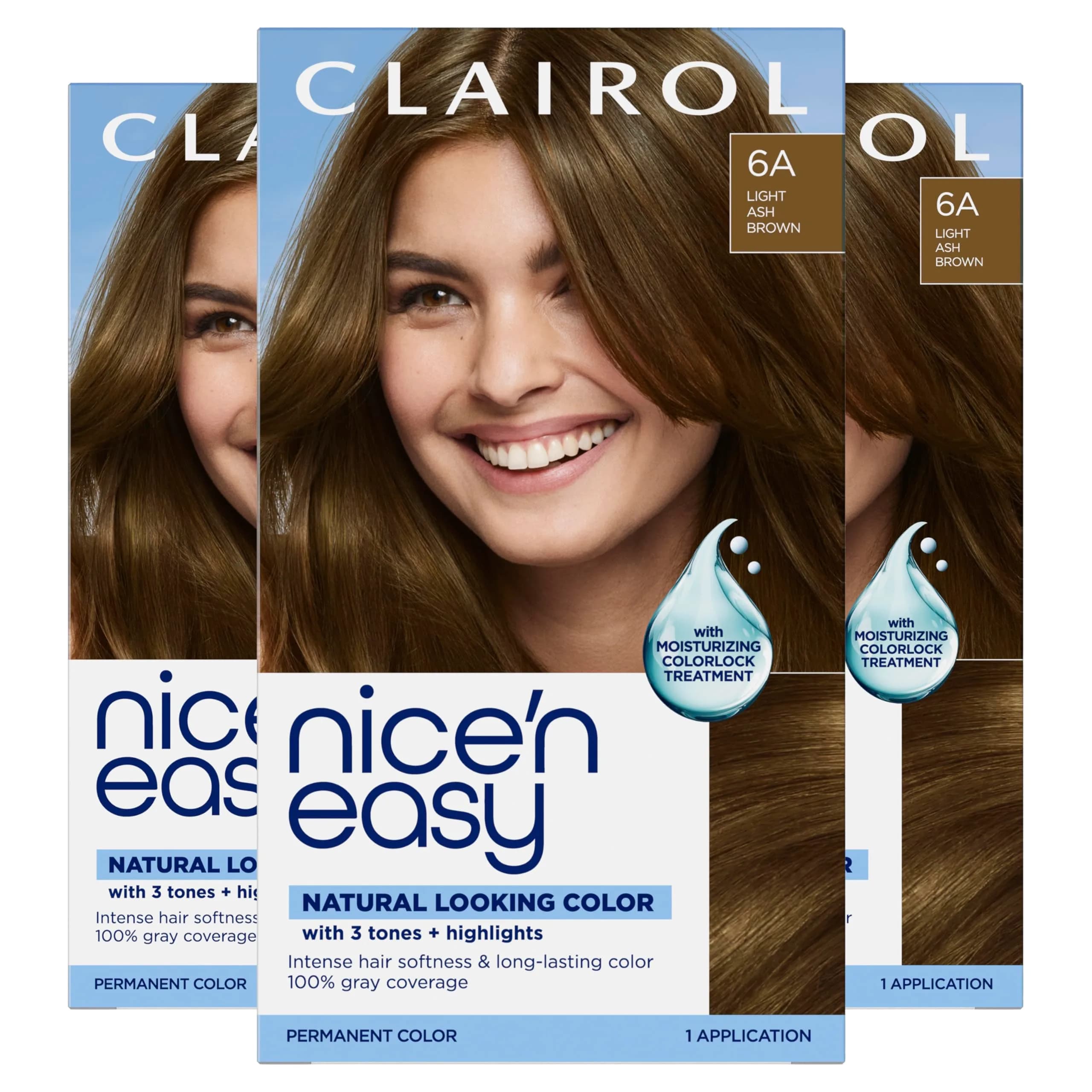 Clairol Nice'n Easy Permanent Hair Dye 6A Light Ash Brown, 6.26 Fl Oz (Pack of 3) - main product image