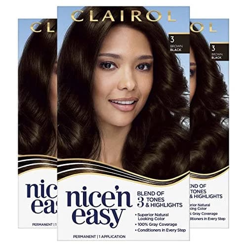 Clairol Nice'n Easy Permanent Hair Dye 3 Brown Black | Natural, Long-Lasting, 100% Gray Coverage thumbnail 1