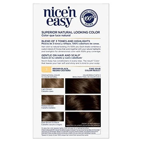 Clairol Nice'n Easy Permanent Hair Dye 3 Brown Black | Natural, Long-Lasting, 100% Gray Coverage thumbnail 2
