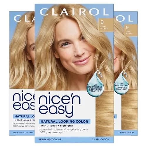 Clairol Nice'n Easy Permanent Hair Dye 9 Light Blonde Pack of 3 | Natural Looking Color with 100% Gray Coverage thumbnail 1