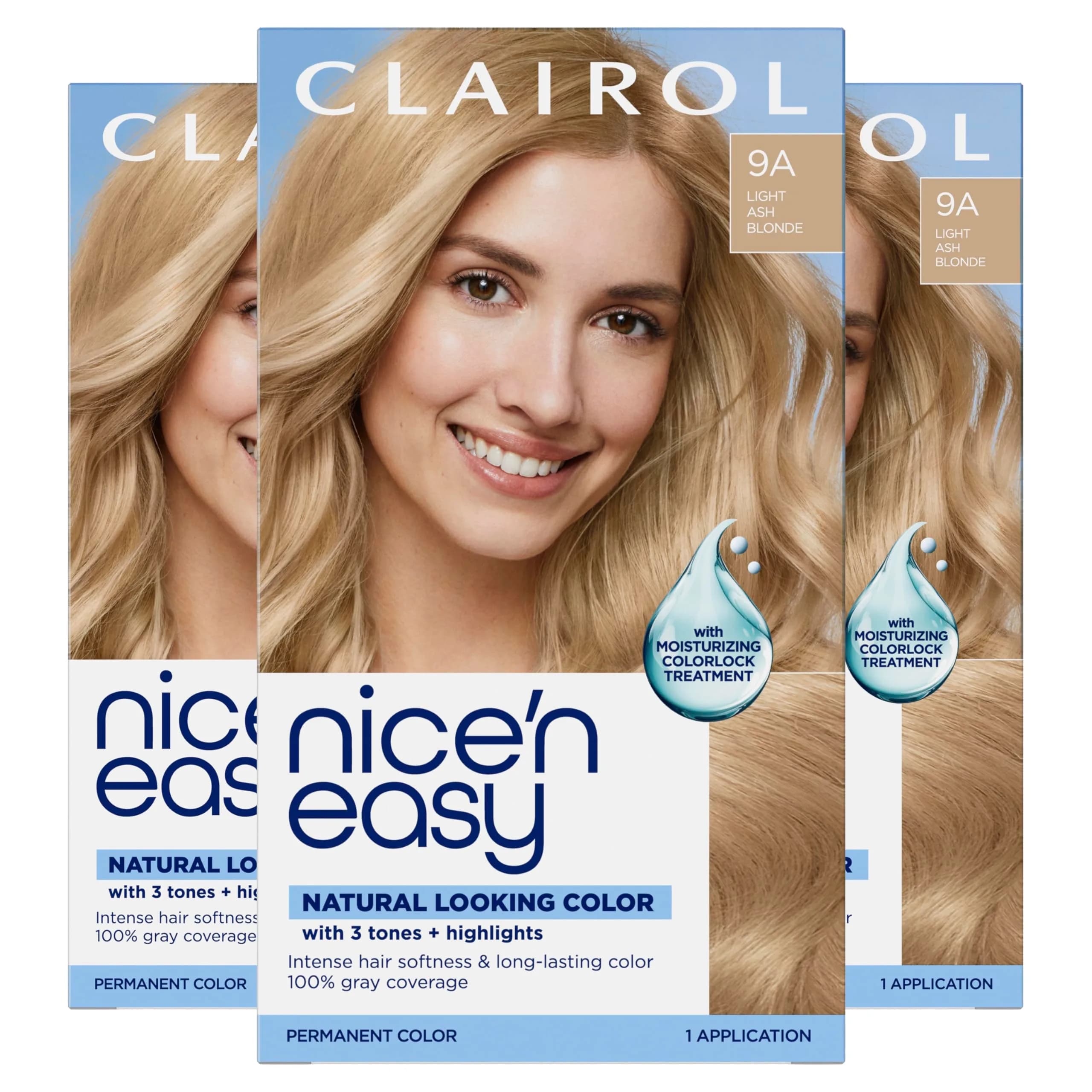 Clairol Nice'n Easy Permanent Hair Dye 9A Light Ash Blonde | 6.26 Fl Oz (Pack of 3) - main product image