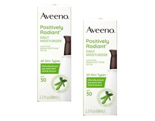 Aveeno Positively Radiant Daily Moisturizer SPF-30 UVA/UVB Sunscreen 2.3 Fl Oz (Pack of 2) | Brightening, Sensitive Skin Safe thumbnail 1