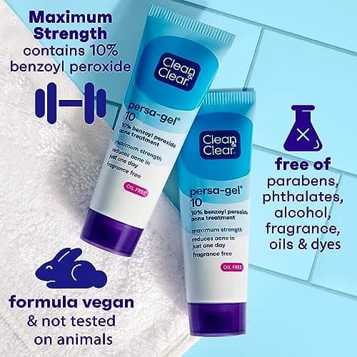 Clean & Clear Persa-Gel 10 Acne Spot Treatment 10% Benzoyl Peroxide 118ml (4 fl. oz) | Maximum Strength Pimple Cream for Face Acne thumbnail 7