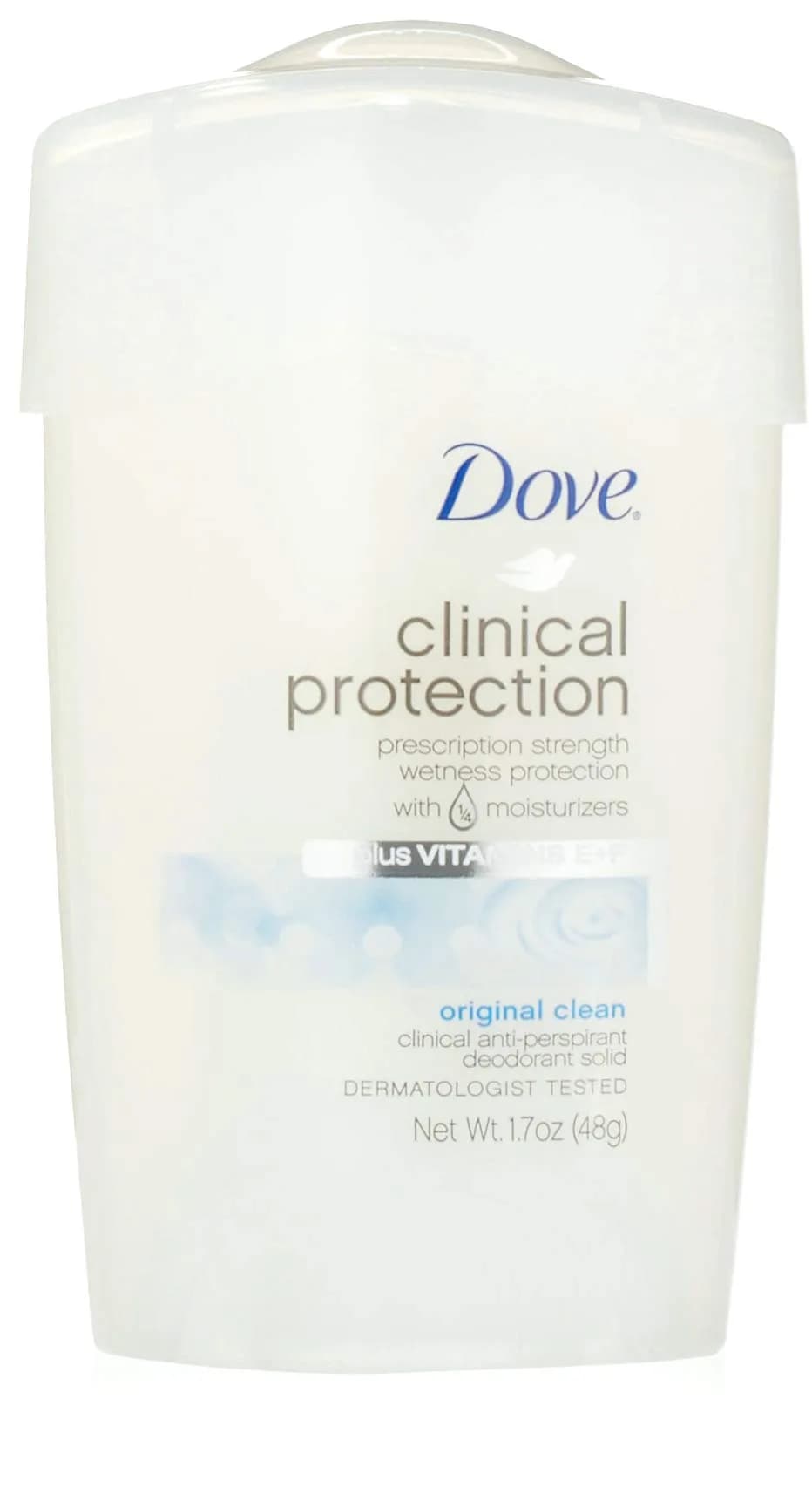Dove Clinical + Care Original Clean Antiperspirant Stick 1.7 oz | 96H Sweat & Odor Protection, Nourishing Serum, No Alcohol — 1.7 Ounce