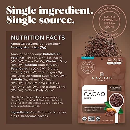 Navitas Organics Cacao Nibs – Unsweetened Dark Chocolate Crunch | USDA Organic, Fairtrade, Non-GMO (4oz, 38 Servings) thumbnail 2