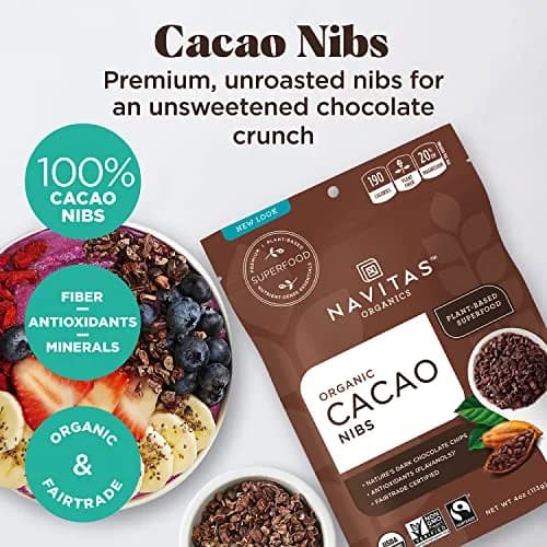 Navitas Organics Cacao Nibs – Unsweetened Dark Chocolate Crunch | USDA Organic, Fairtrade, Non-GMO (4oz, 38 Servings) thumbnail 3