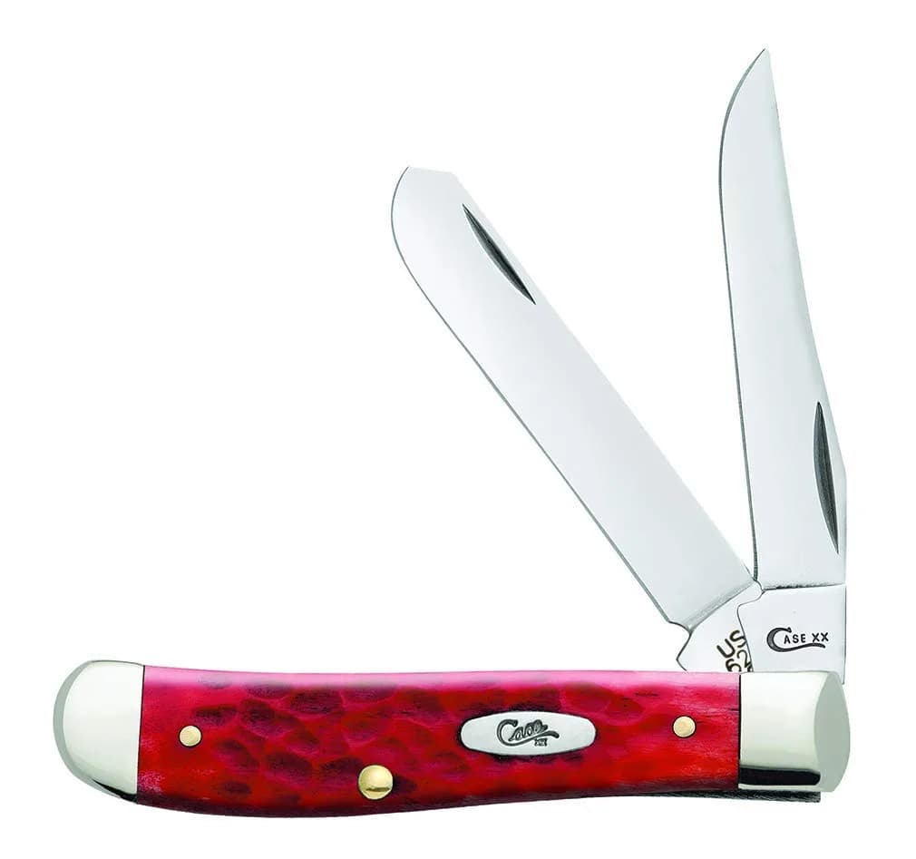 Case Mini Trapper Dark Red Jigged Bone Pocket Knife 3.5 Inches | Chrome Vanadium Steel Blades