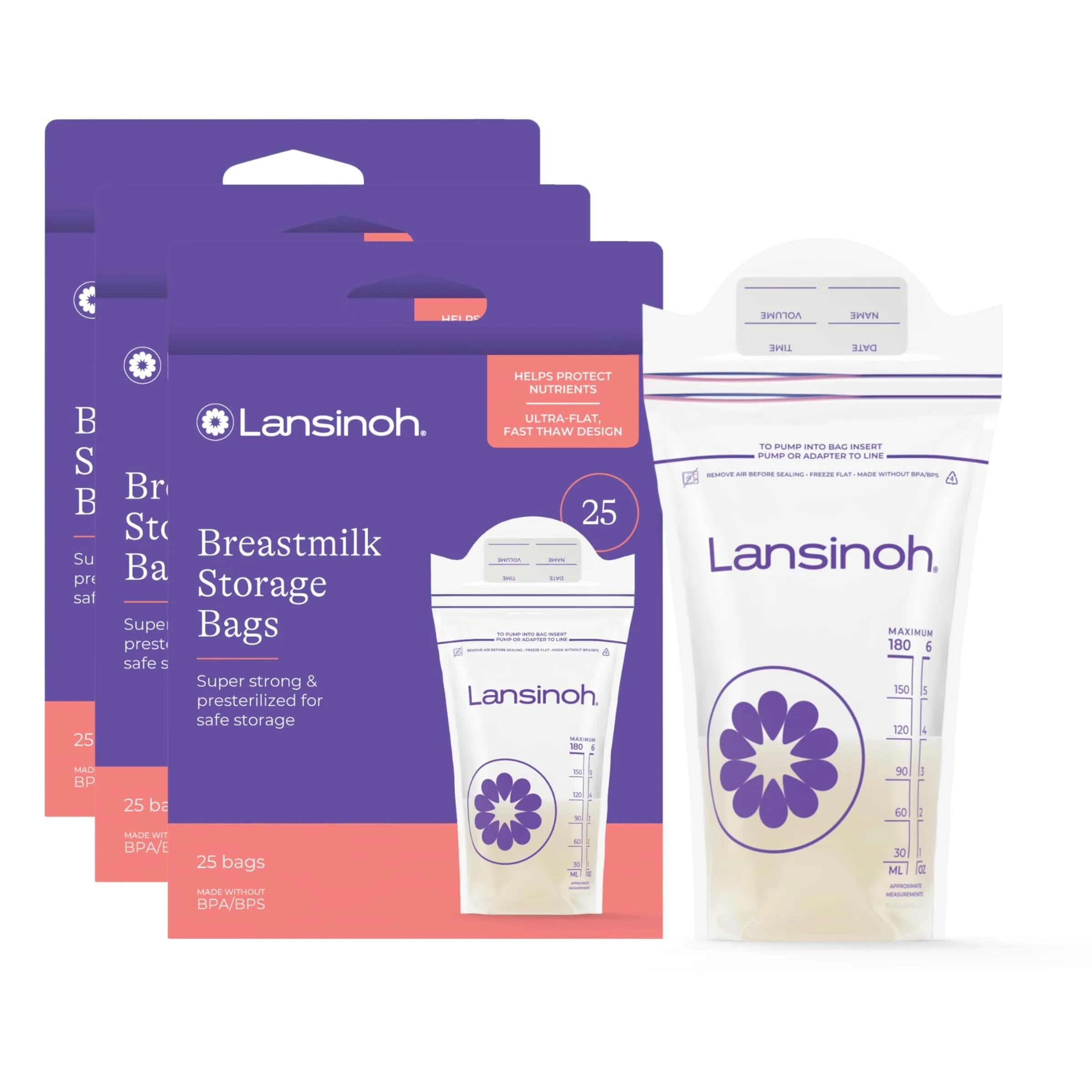Lansinoh Breastmilk Storage Bags 6 Ounce 75 Count | BPA/BPS-Free for Safe Storage