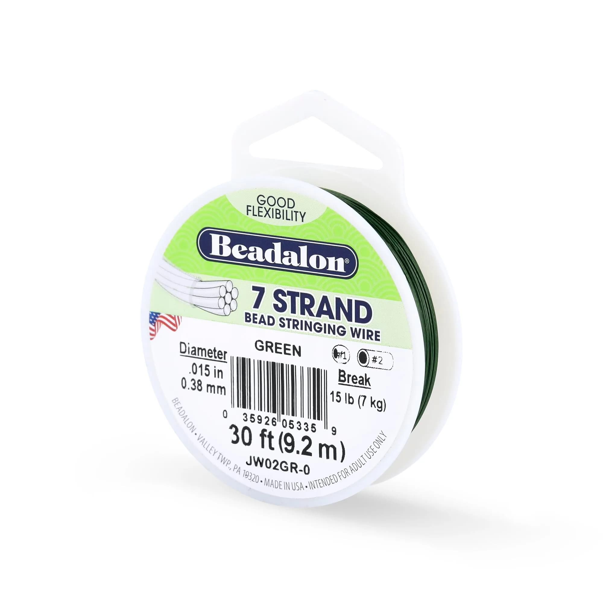 Beadalon 7-Strand Stainless Steel Beading Wire - 0.38 mm Green | Flexible & Durable Jewelry Wire - main product image
