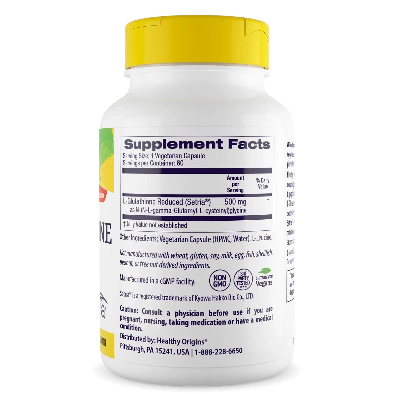 Healthy Origins Setria L-Glutathione 500 mg 60 Veggie Caps | Antioxidant Protection - view 2