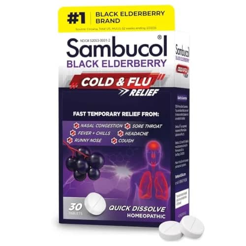 Sambucol Cold and Flu Relief Tablets - 30 Count | Fast-Dissolving Elderberry Remedy for Adults & Kids thumbnail 1