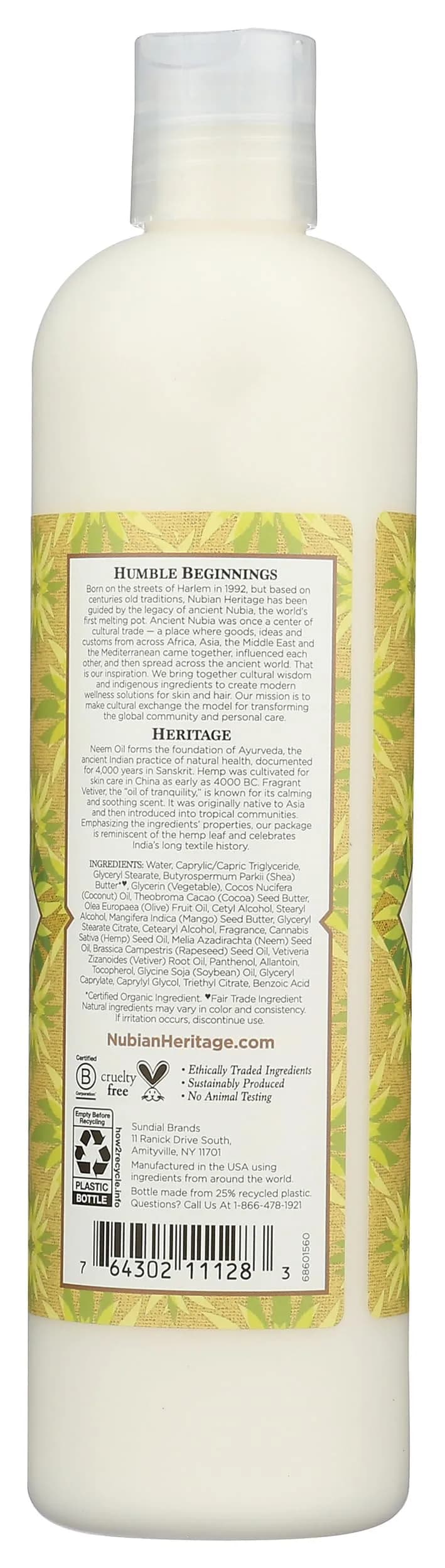 Nubian Heritage Indian Hemp & Haitian Vetiver Body Lotion 384ml (13 Fl Oz) | Hydrates Skin Daily - view 2