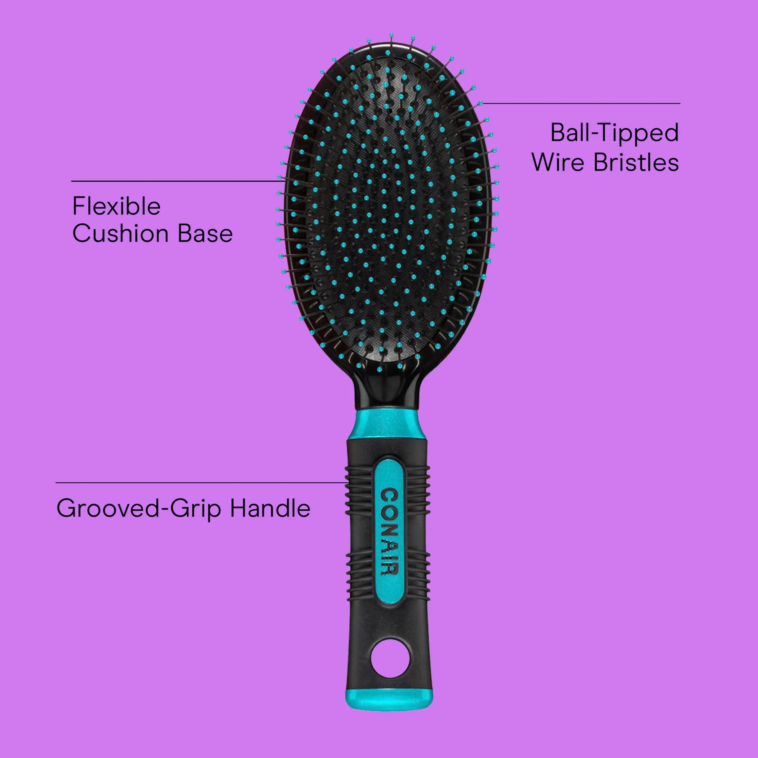 Conair Metal Bristle Cushion Hair Brush with Rubber Handle | Detangling for Thick, Curly Hair - view 2