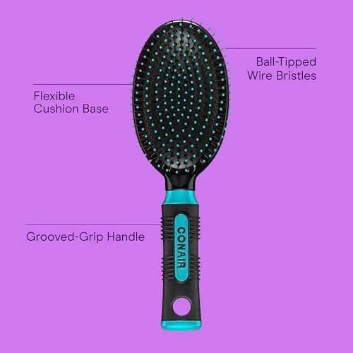 Conair Metal Bristle Cushion Hair Brush with Rubber Handle | Detangling for Thick, Curly Hair thumbnail 2