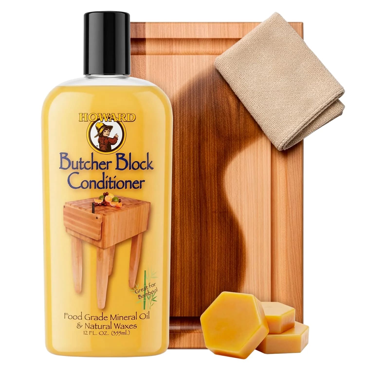 Howard Butcher Block Conditioner & Food Grade Mineral Oil 12 Fl Oz | Revitalizes & Protects Wooden Kitchenware