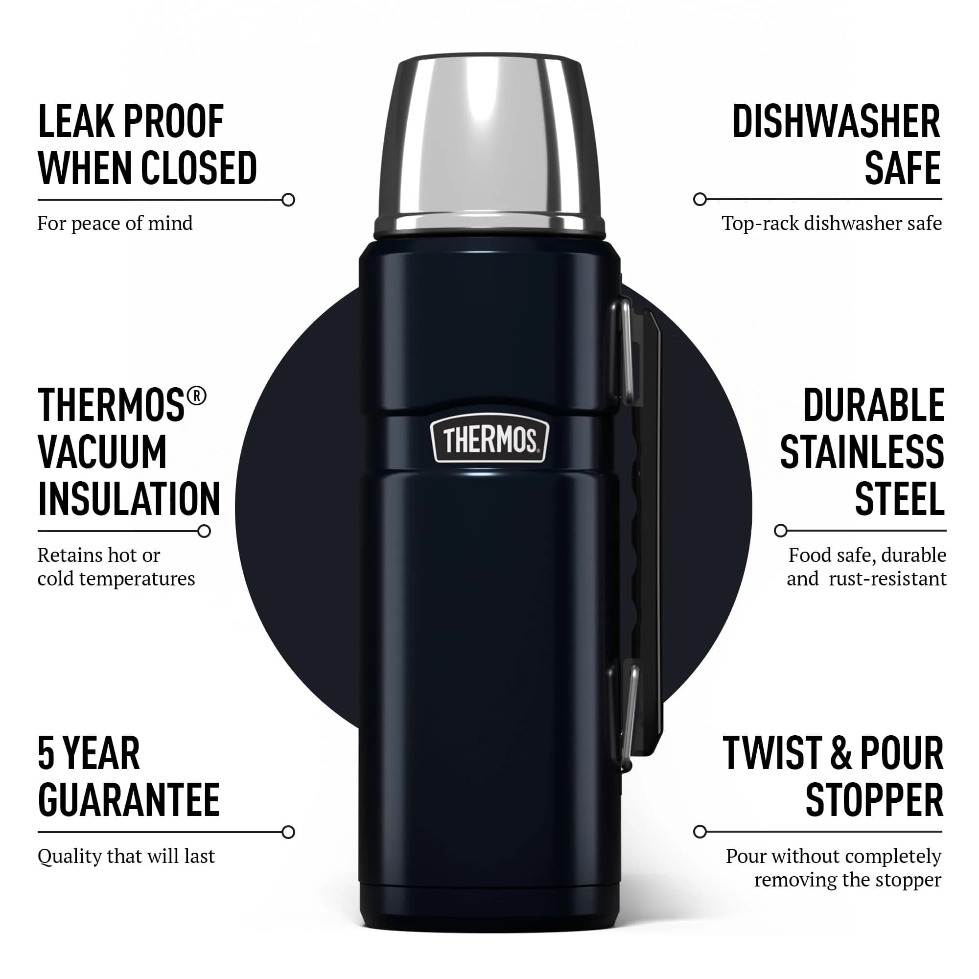 Thermos Stainless King Midnight Blue Travel Flask 1.2L (40.6 Oz) | Keeps Hot 24 Hrs, Cold 24 Hrs - view 3