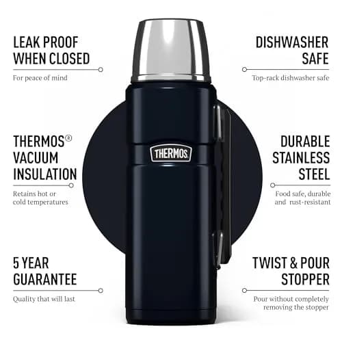 Thermos Stainless King Midnight Blue Travel Flask 1.2L (40.6 Oz) | Keeps Hot 24 Hrs, Cold 24 Hrs thumbnail 3