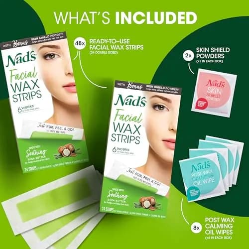 Nad's Facial Wax Strips Fragrance Free 48 Count (24 Count Each) | Gentle Hair Removal for Face thumbnail 2