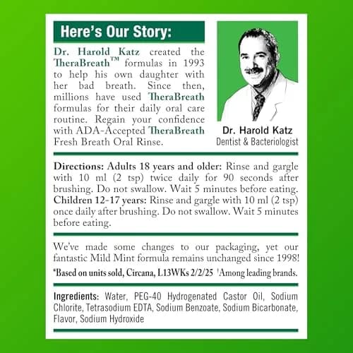 TheraBreath Fresh Breath Mouthwash, Mild Mint Flavor, Alcohol-Free, 16 Fl Oz (2-Pack) | Clinically Proven 24-Hour Freshness thumbnail 7