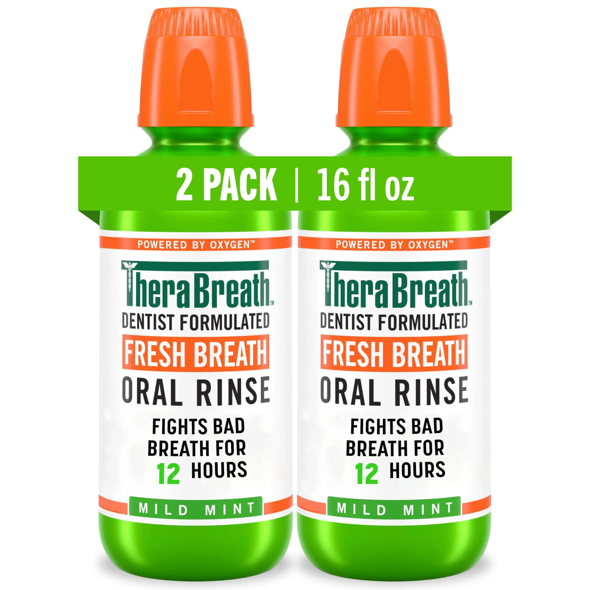 TheraBreath Fresh Breath Mouthwash, Mild Mint Flavor, Alcohol-Free, 16 Fl Oz (2-Pack) | Clinically Proven 24-Hour Freshness