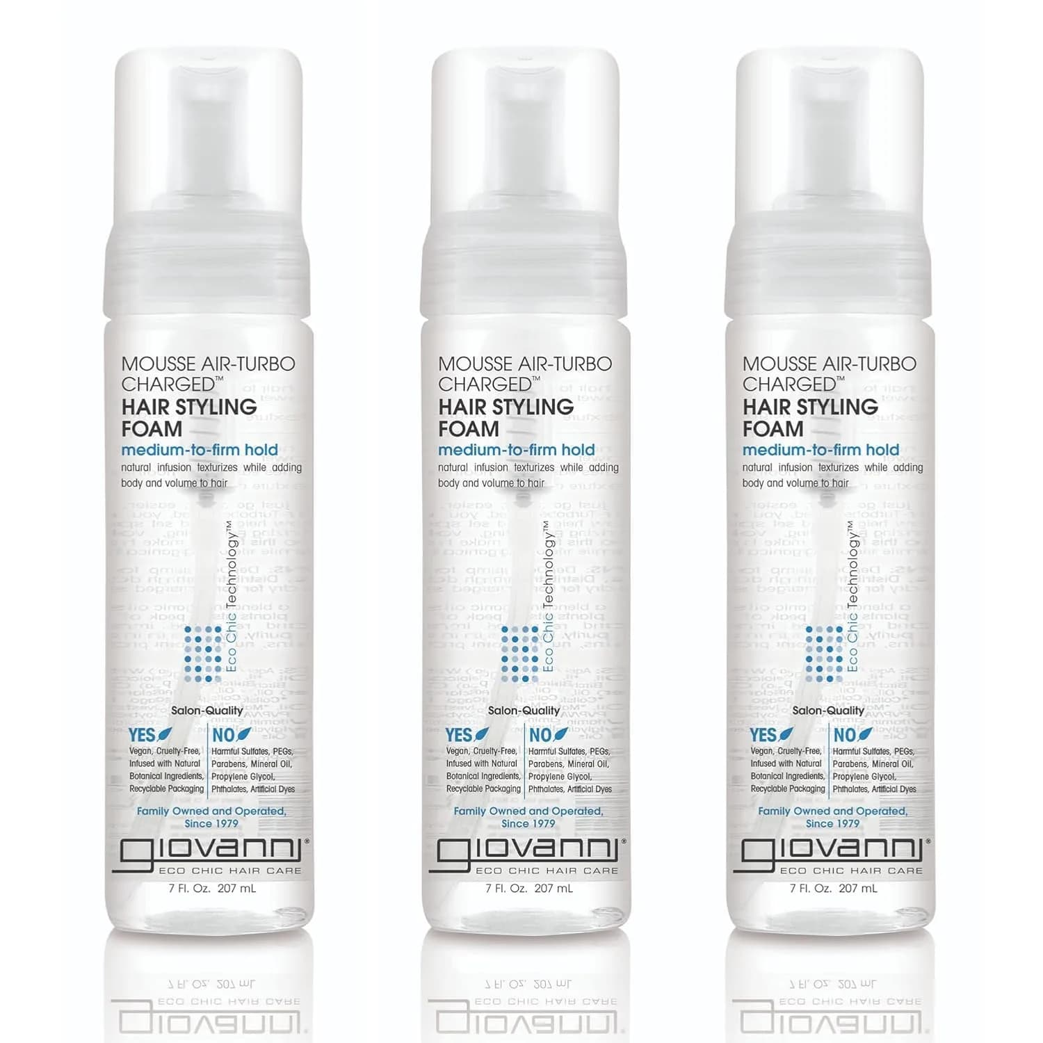 GIOVANNI Mousse Air-Turbo Charged Hair Styling Foam 207ml (7 Fl Oz) Pack of 3 | Adds Volume, Texture & Body — 7 Fl Oz