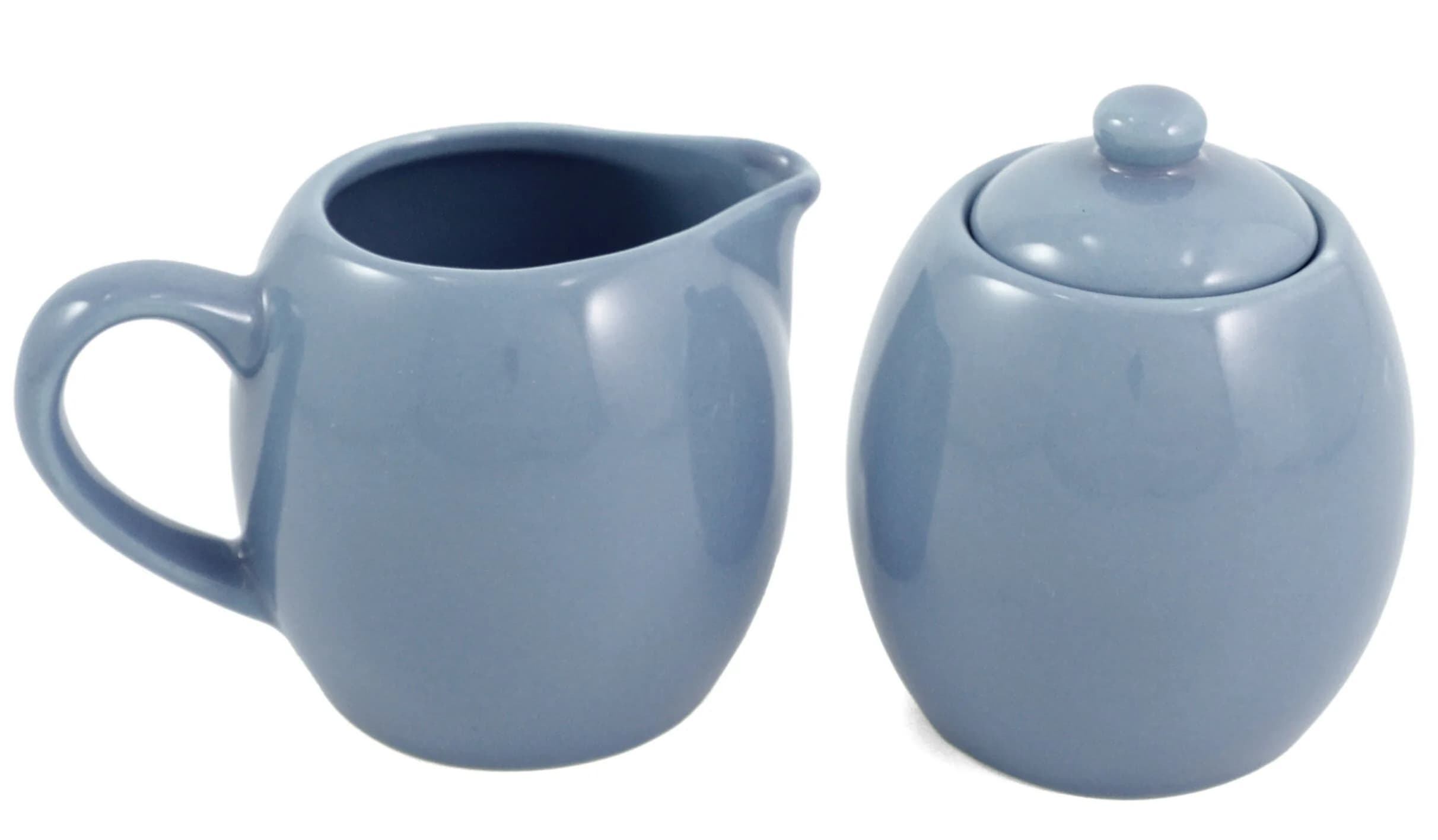 Old Amsterdam Porcelain Works Powder Blue Ceramic Creamer and Sugar Set with Lid | Elegant Home Serveware (70-120 chars) — Blue
